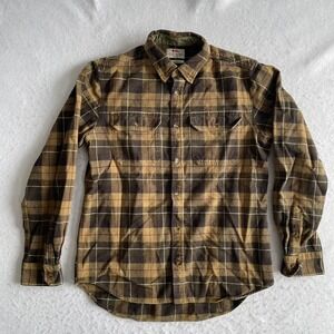 Fjallraven Sarek Heavy Flannel Shirt Mens L Brown Plaid Long Sleeve Button Down